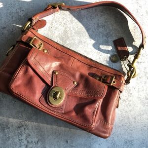 coach legacy stripe whiskey leather bag